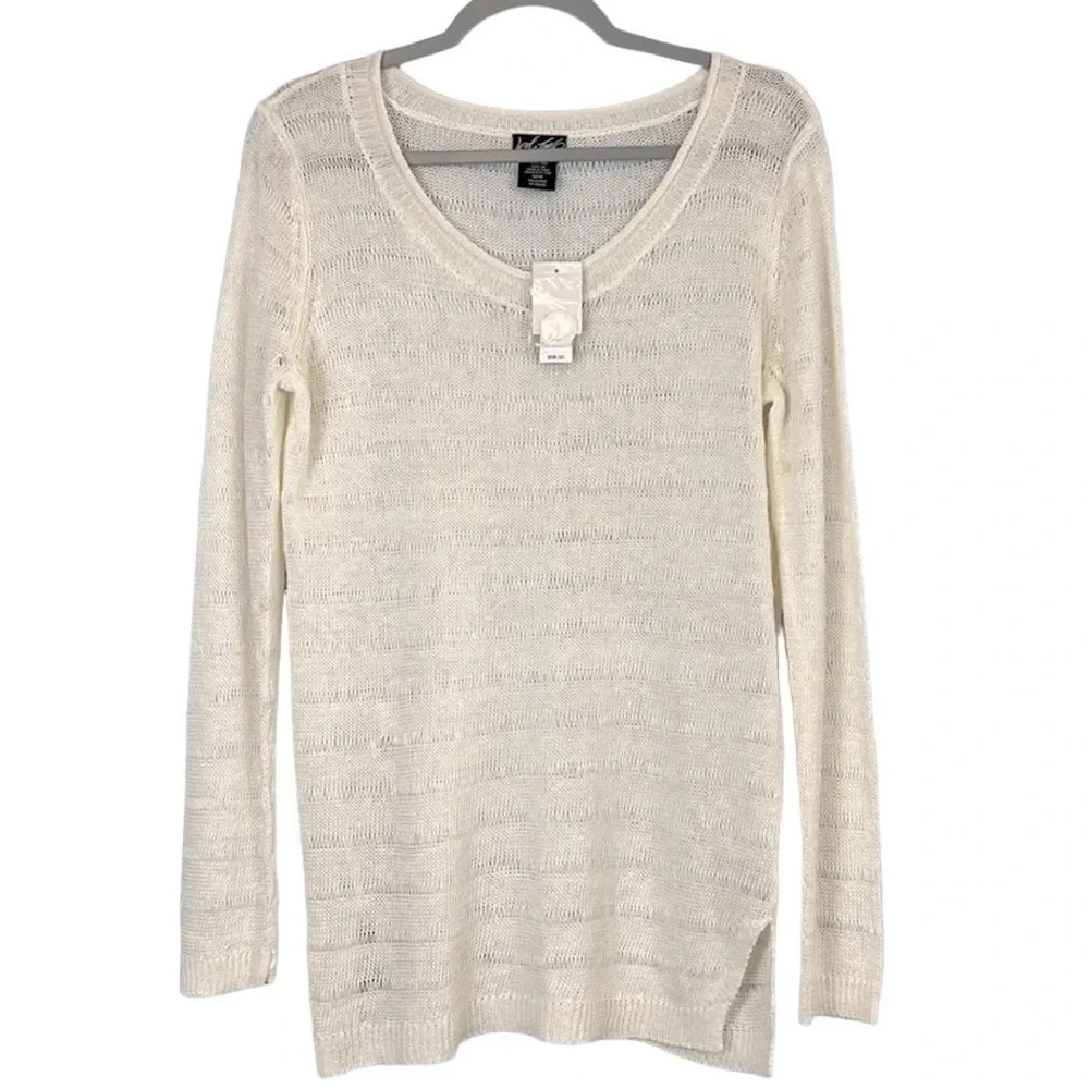 New Lord & Taylor Open Knit 100% Linen Long‎ Sleeve Sweater Size M